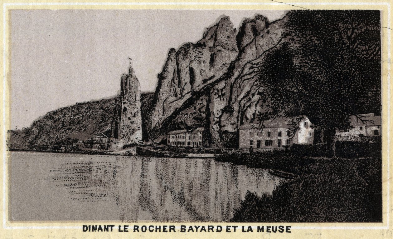 Dinant, le Rocher Bayard et la Meuse, Wallonia, Bélgica. Cromolitografia do final do século XIX. de Unknown artist