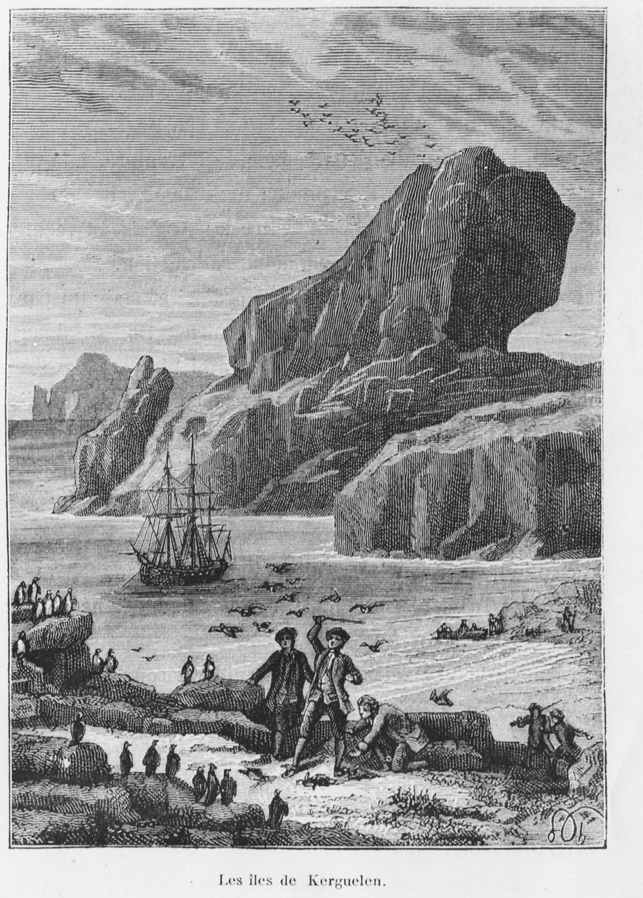 Descobertas e explorações: as ilhas de Kerguelen - em "Les voyageurs du 18 et 19 century, de Jules Verne, ed. Hetzel et Cie, Paris. de Unknown artist