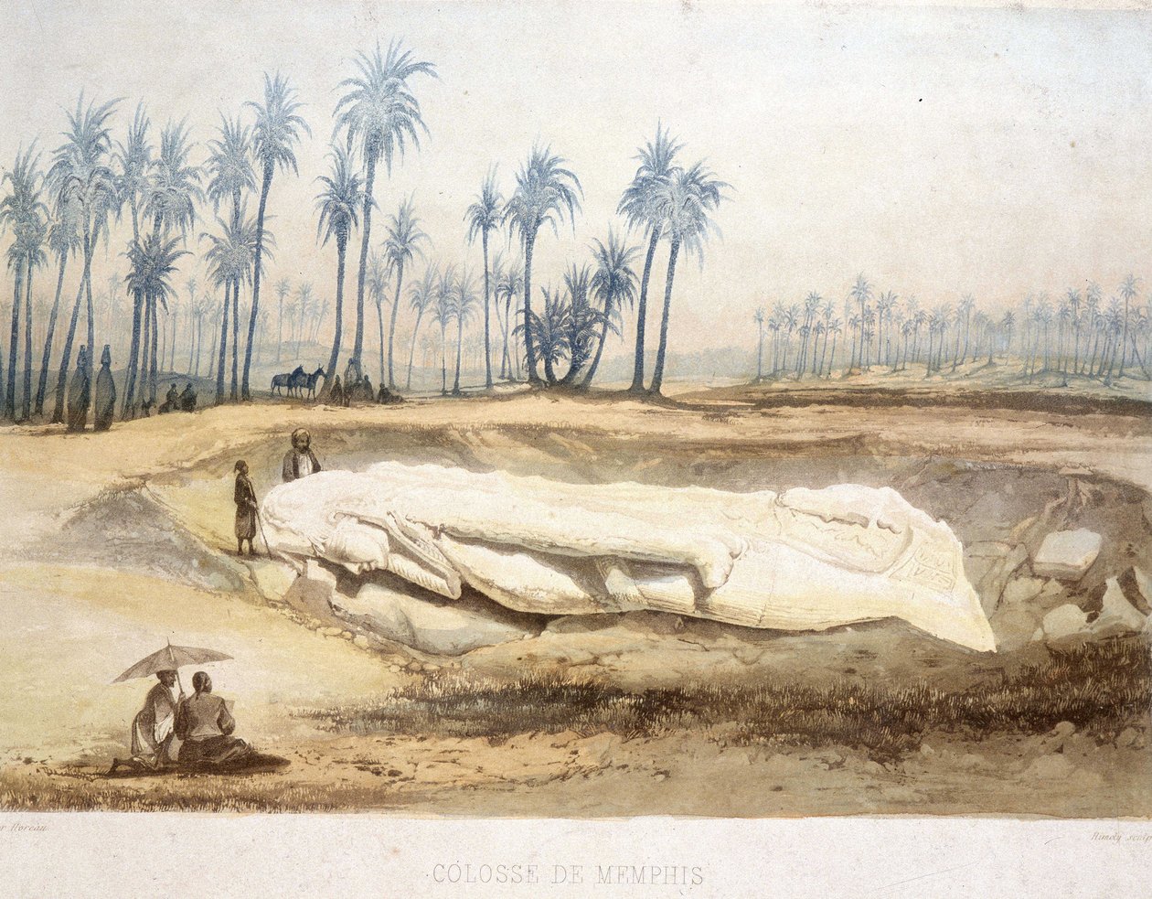 Descoberta do Colosso de Memphis, Egipto Antigo de Unknown artist