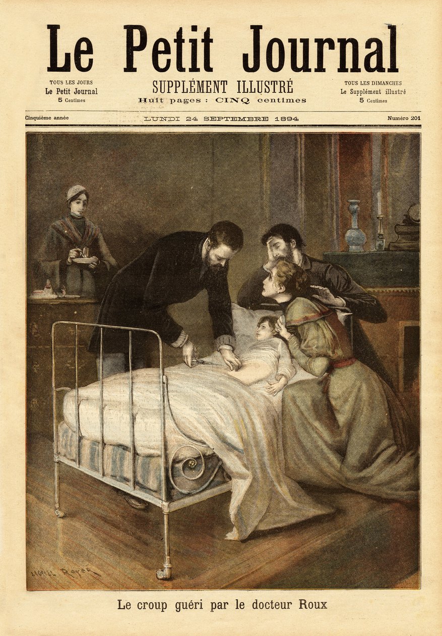 Dr. Emile Roux (1853-1933), bacteriologista, colaborador de Louis Pasteur (1822-1895), que desenvolveu a vacina contra a garupa (complicação do sarampo em crianças). Gravação no "Le petit journal" 24/09/1894. Coleção da Selva. de Unknown artist