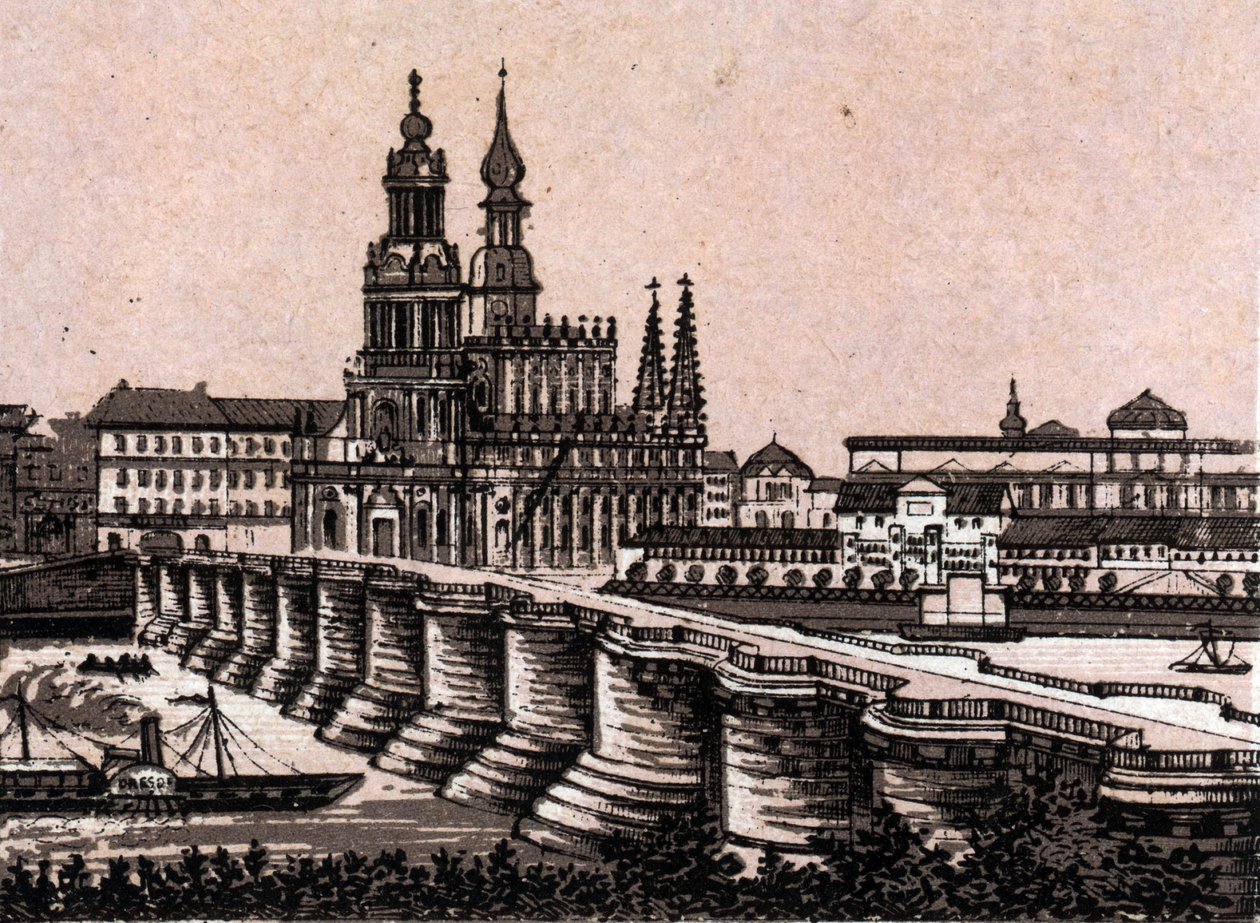 Dresden, Alemanha: vista da ponte Augustus em Dresden. em "O mundo ilustra 168 vistas" Sem data (final do século XIX) de Unknown artist