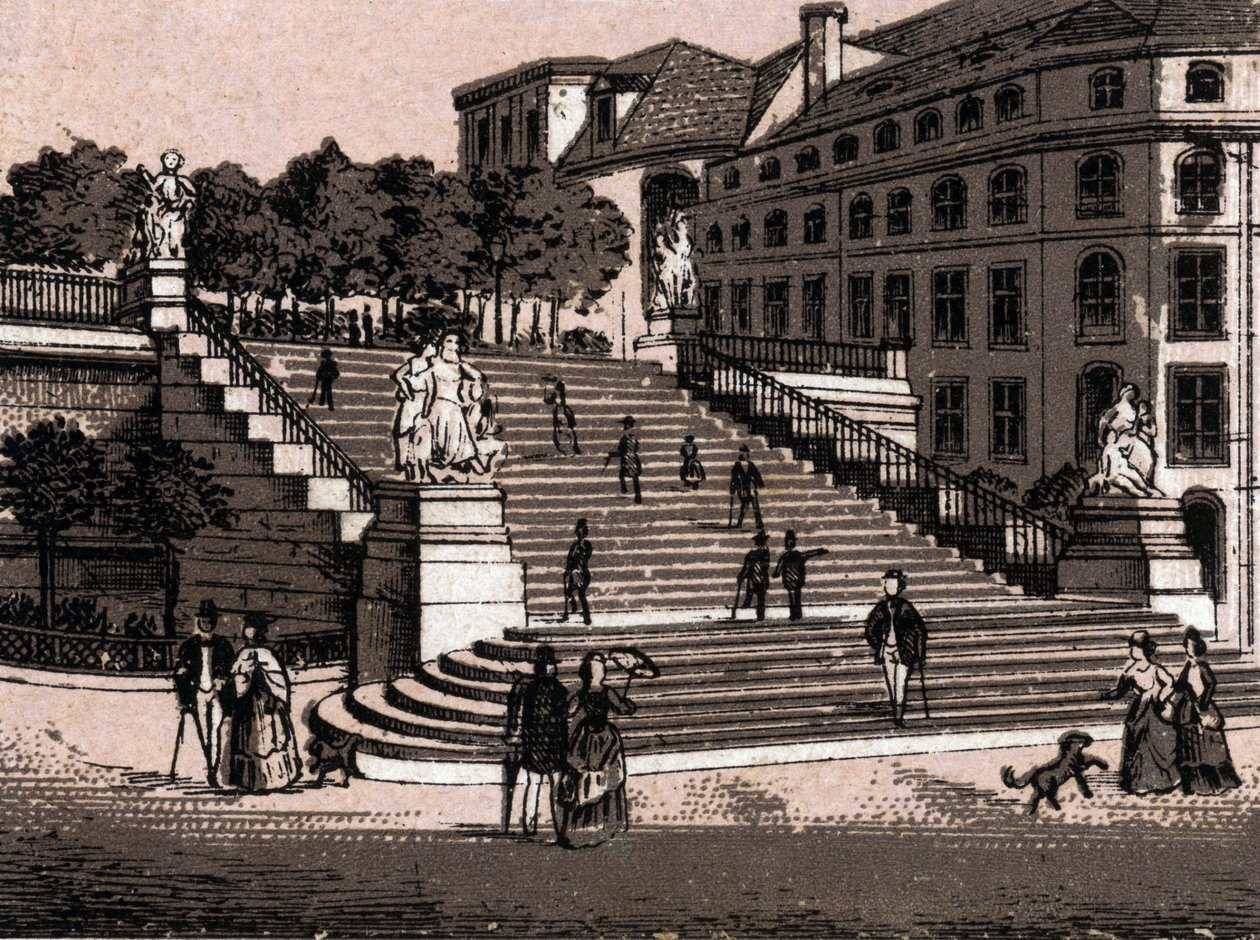 Dresden, Alemanha: vista do Bruhlsche Terrace (Bruhlsche Terrace em Dresden). in "O mundo ilustra 168 vistas" Sem data (final do século XIX) de Unknown artist
