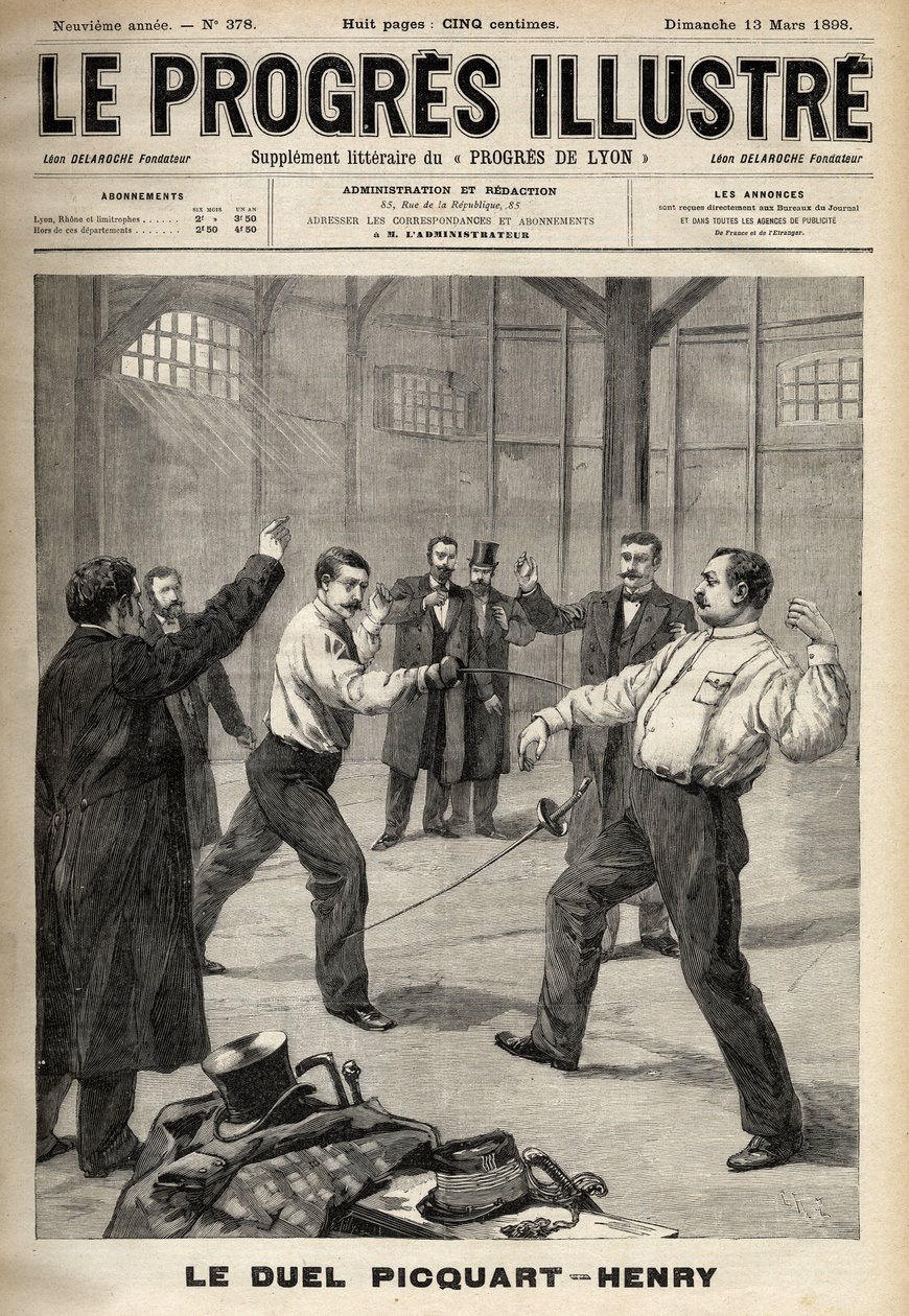 O caso Dreyfus: O duelo entre o Tenente-Coronel Georges Picquart (1854-1914) e Hubert Henry (1846-1898) de Unknown artist