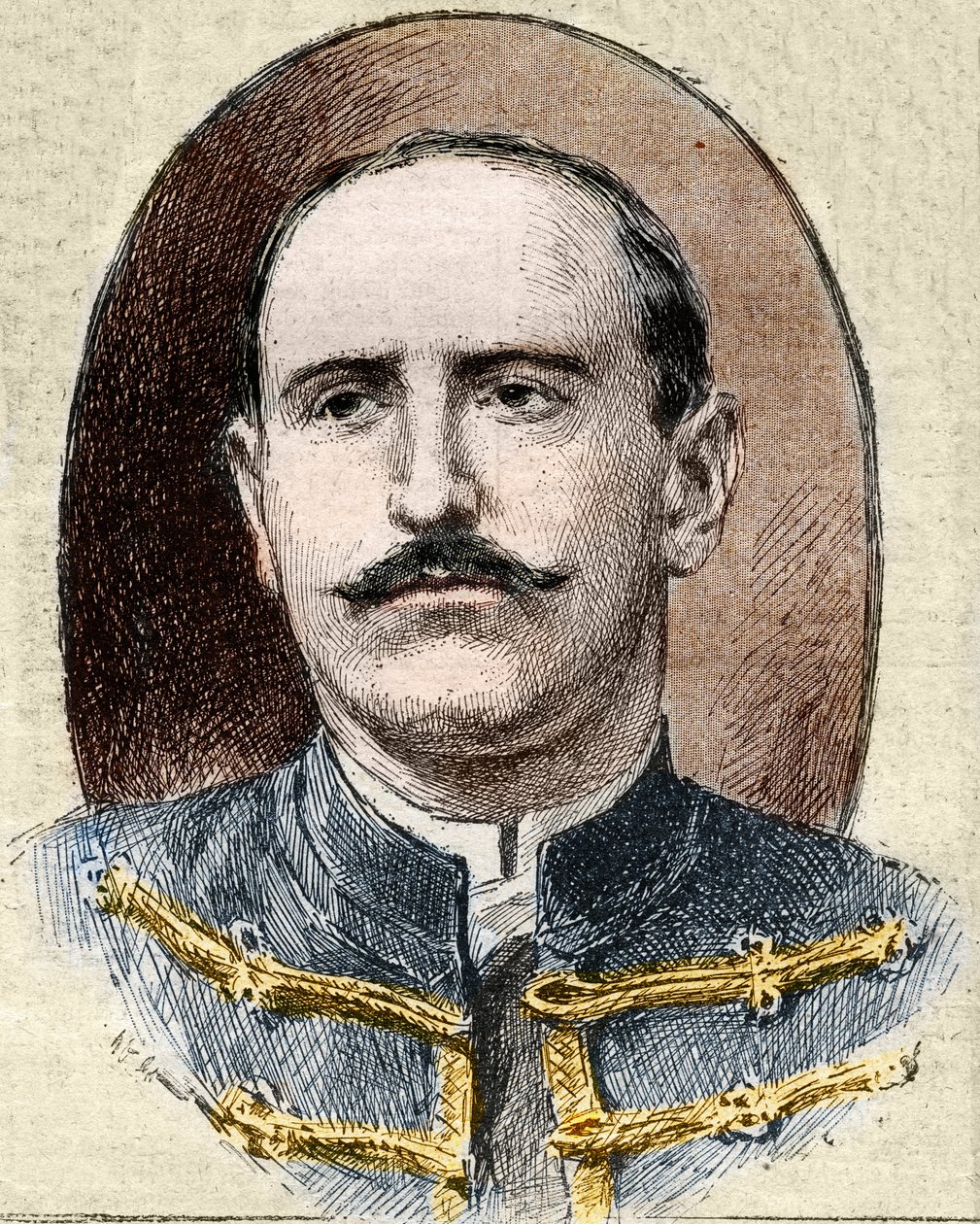 Caso Dreyfus: retrato de Alfred Dreyfus (1859-1935) após a sua degradação durante o julgamento de Rennes em 1899. de Unknown artist