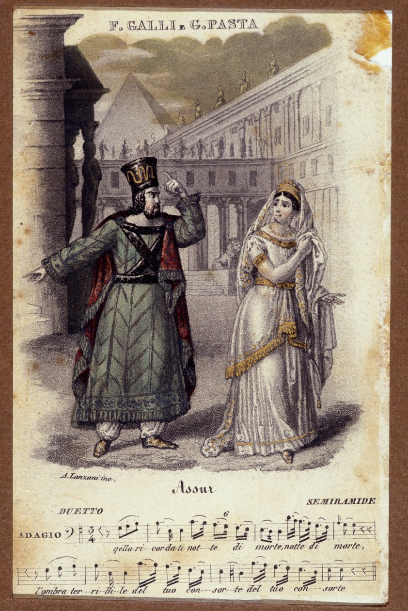Duo entre Giuditta Pasta e Filippo Galli na ópera "Semiramida" (Semiramis) de Gioachino Rossini (1792-1868) de Unknown artist