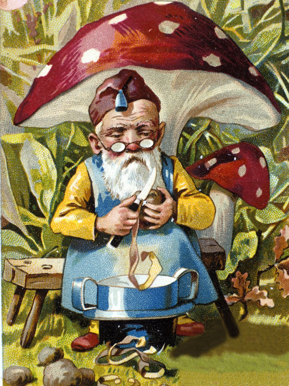 Descascador de batatas anão ou farfadet. Cromolitografia do século XIX. de Unknown artist