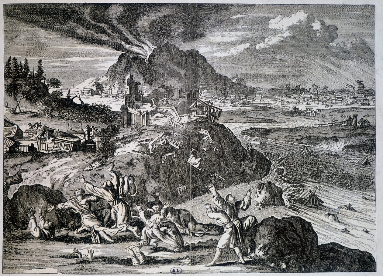 Terramoto em Tóquio em 1650 - gravura de Unknown artist