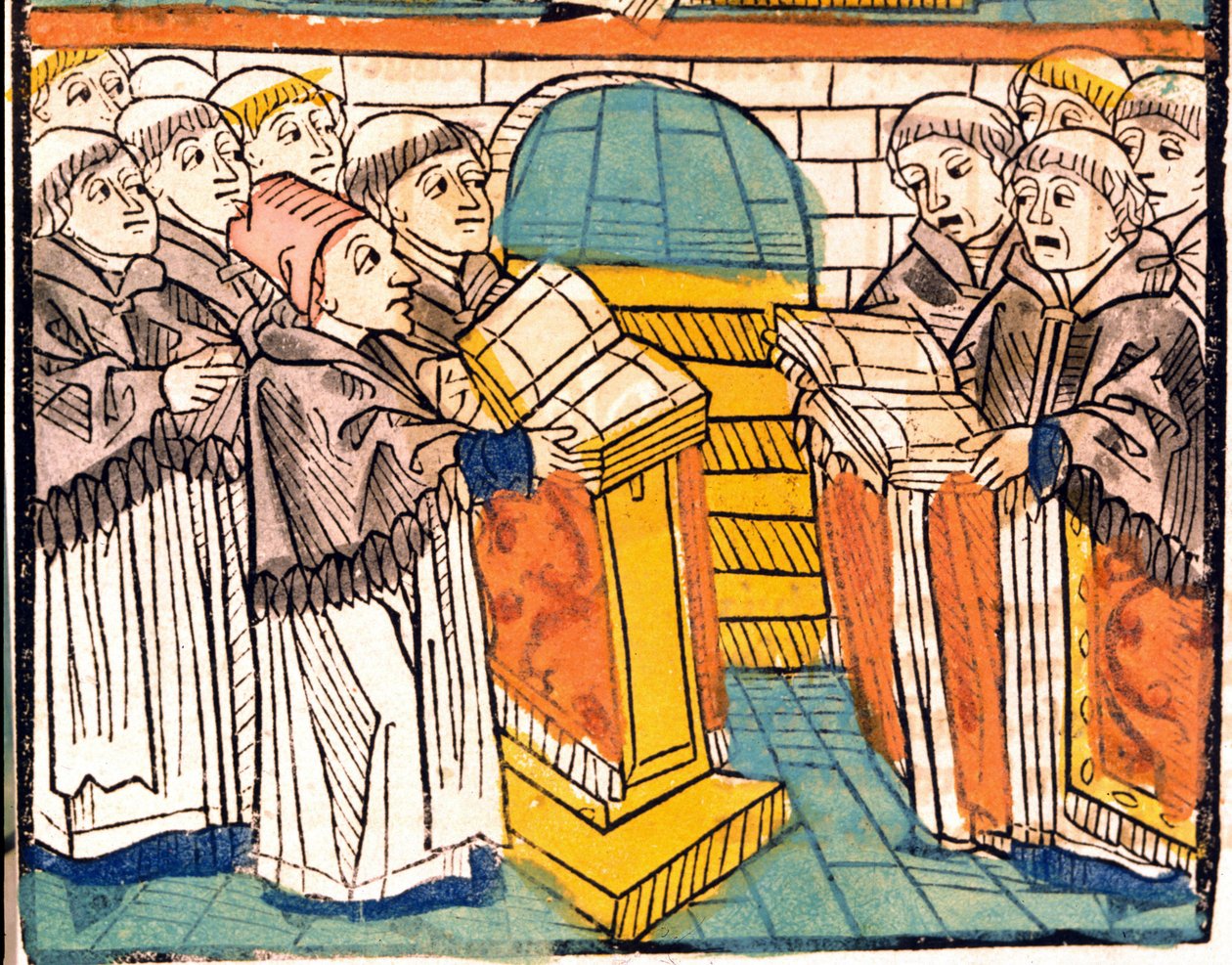 Canto eclesiástico (monges cantores) - no manuscrito "Concílio de Constança" de 1497. de Unknown artist