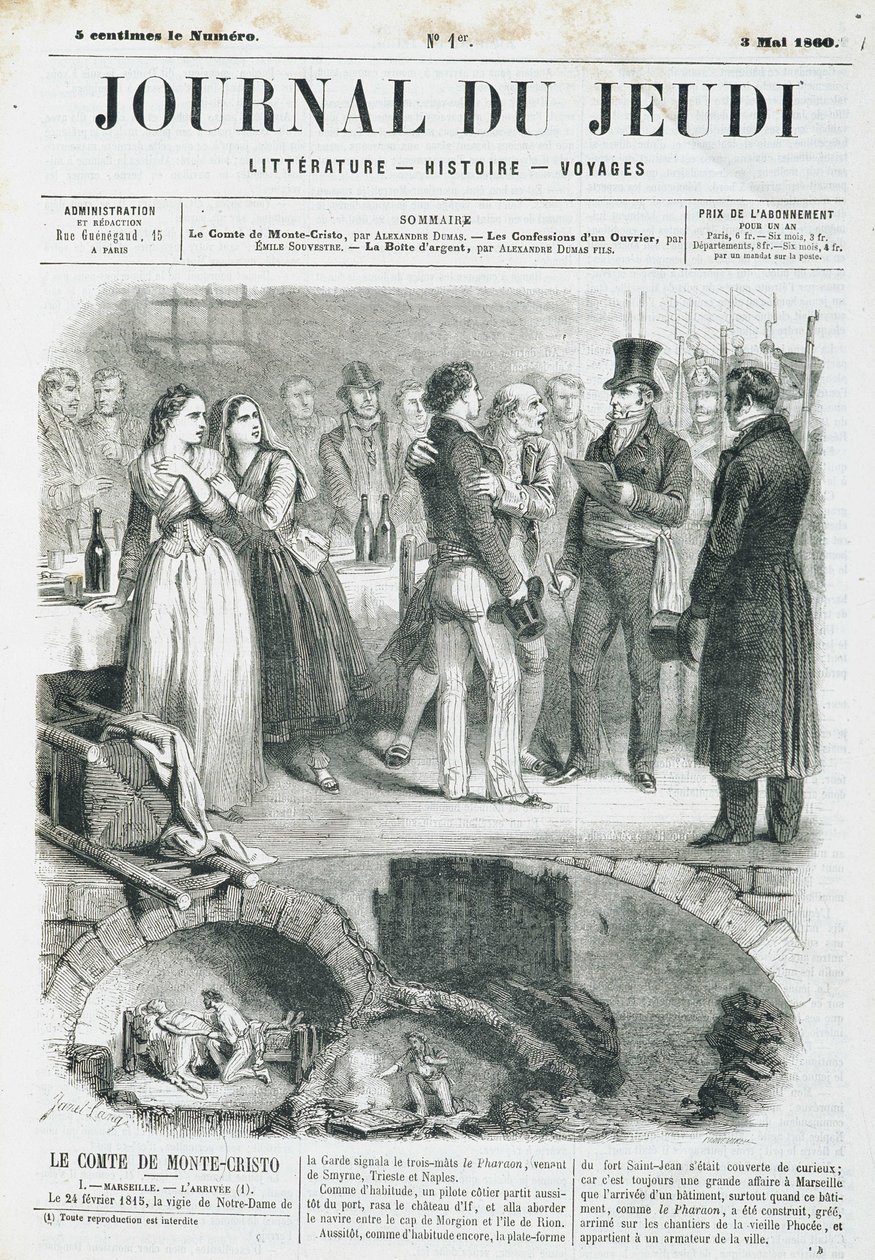 Edmond Dantes, o Conde de Monte Cristo (Monte Cristo) tem uma recepção - no "Le Journal du Thursday" de 05/03/1860 de Unknown artist