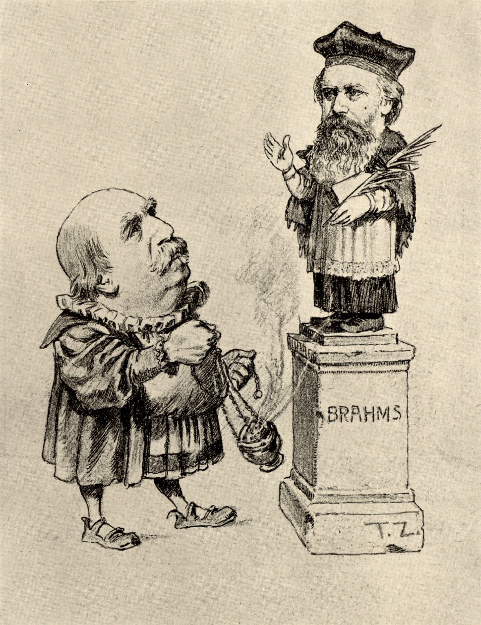 Eduard Hanslick (1825-1904) Crítico de música austríaco, adorador de Brahms num pedestal de Unknown artist