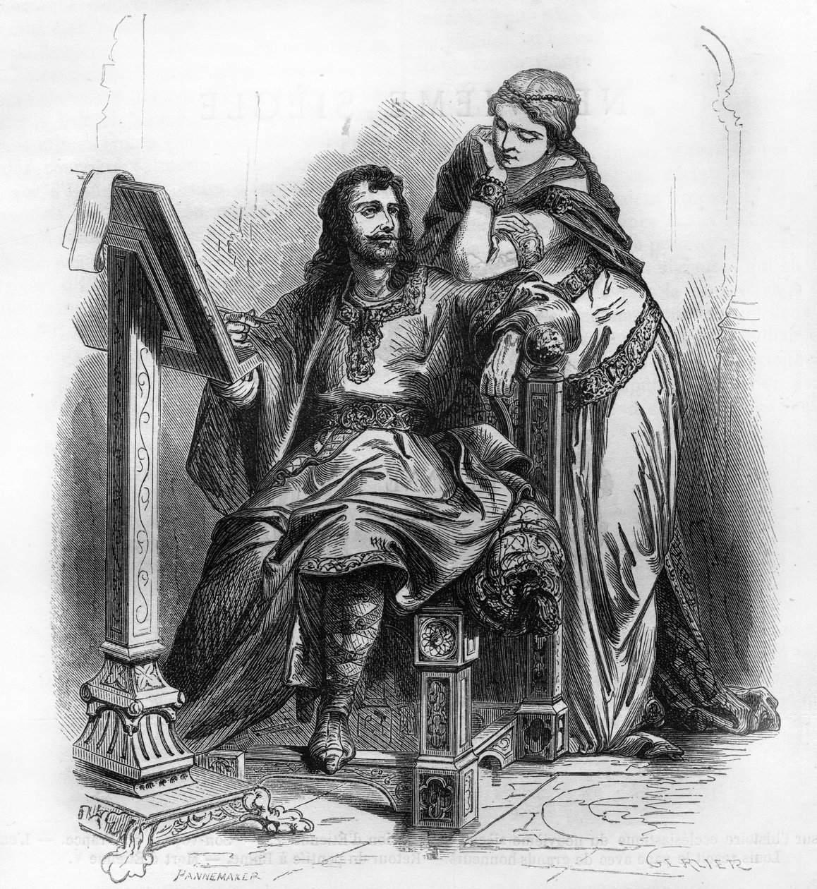 Eginhard (Einhard, Einhart, Einard, 775-840) historiador do período carolíngio com Emma (Imma) sua esposa. de Unknown artist
