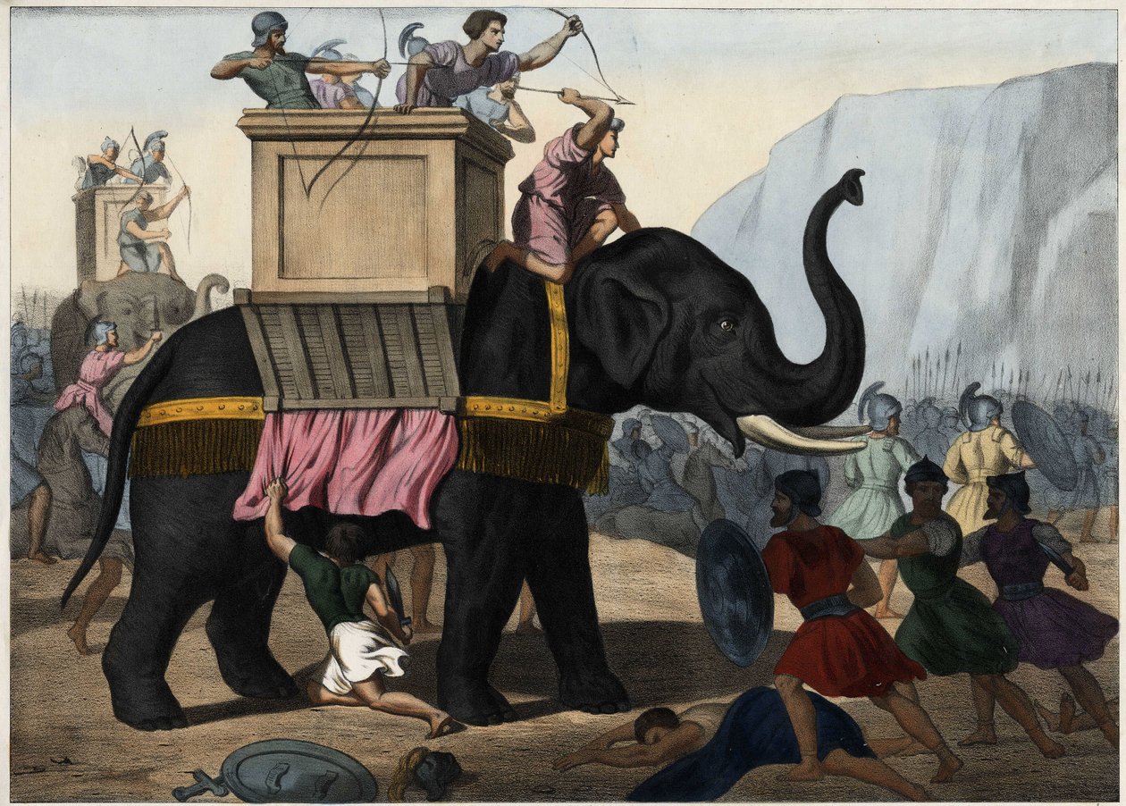 Eleazar Macchabee (Maccabee ou Macabee) luta ao lado dos judeus contra a opressão de Seleucides. Gravura anónima de meados do século XIX. de Unknown artist