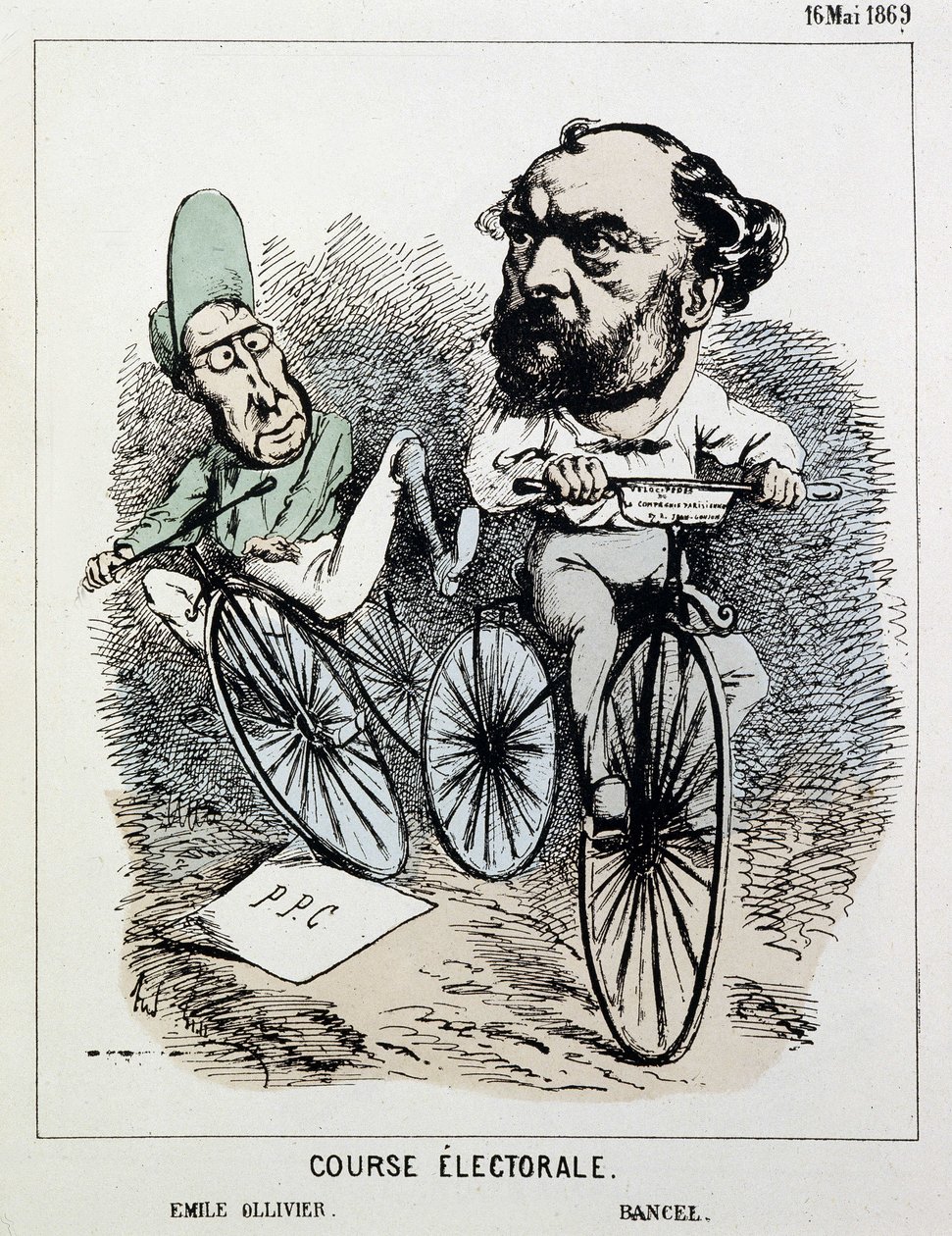 Corrida eleitoral para a bicicleta: Emile Ollivier e Bancel de Unknown artist