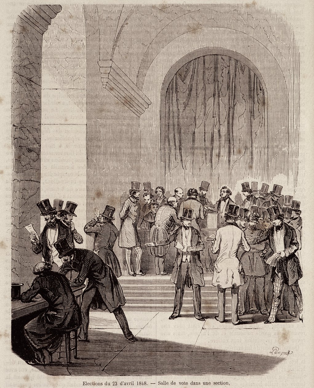 Eleições de 23 de abril de 1848: sala de votação em uma seção - em "História popular contemporânea". de Unknown artist