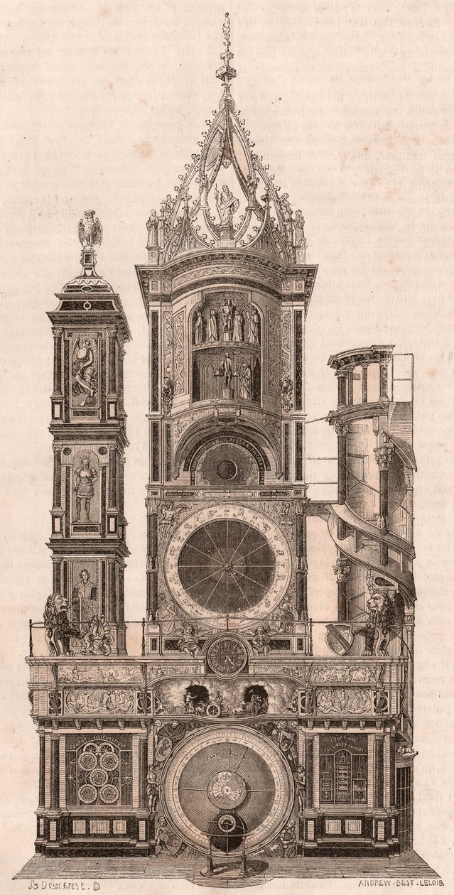 Vista elevada, de, relógio astronômico, localizado, em, a, catedral, de, nosso, senhora, de, strasbourg, frança de Unknown