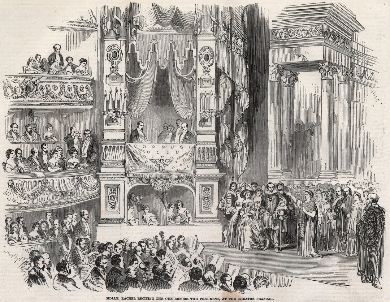 Elisabeth Rachel Felix, conhecida como Mademoiselle Rachel (1821-1858), Tragedienne francesa, perante Napoleão III no Teatro Francais em 1852 - Na véspera da proclamação do Segundo Império, Rachel declarou no Teatro Francais, em 22 de Outubro de 1852, a de Unknown artist
