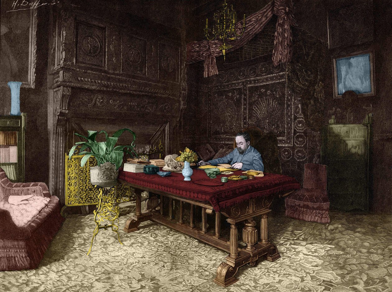 Emile Zola (1840-1902) em seu escritório em Medan. de Unknown artist