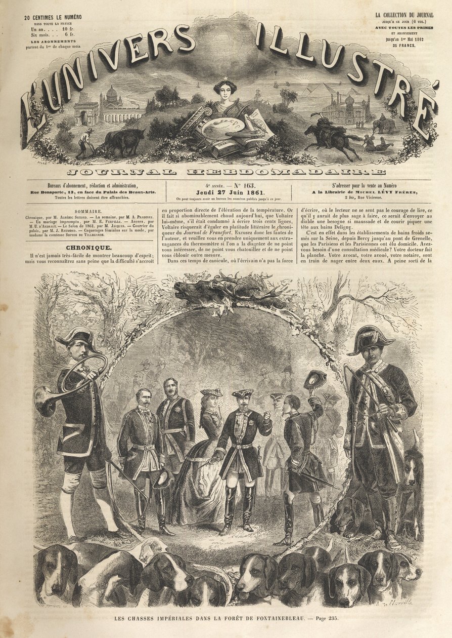 Caça ao Imperador Napoleão III em Fontainebleau - 1861 - Caça ao Imperador Napoleão III (1808-1873) e Imperatriz Eugenie (1826-1920). O ilustre universo de 1861 - de Unknown artist