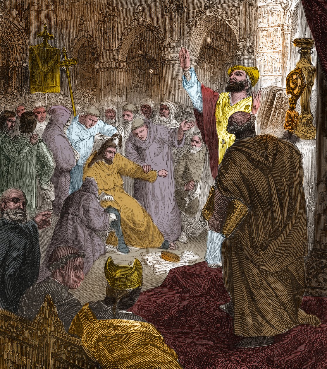 Fim da dinastia Merovingiana, 751: deposição do rei Childeric III (714-754) por Pepin the Brief (714-768). de Unknown artist