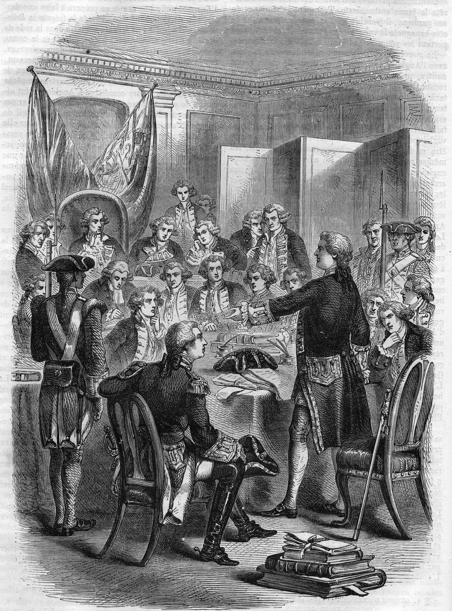 Almirante inglês Augustus Keppel perante o Conselho de Guerra depois do NAVAL BATTLE OF OUESANT (100 milhas náuticas a oeste da ilha, durante a Guerra da Independência Americana) em 27 de Julho de 1778. de Unknown artist