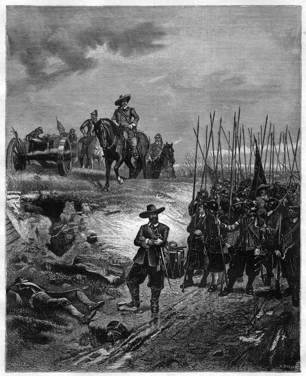 Guerras civis inglesas: Oliver Cromwell (1599-1658) na Batalha de Marston Moor, 2 de julho de 1644 - Parlamentares derrotaram os realistas sob o Príncipe Rupert. Gravura do século XIX - Oliver Cromwell na Batalha de Marston Moor, 2 de julho de 1644, durant de Unknown artist