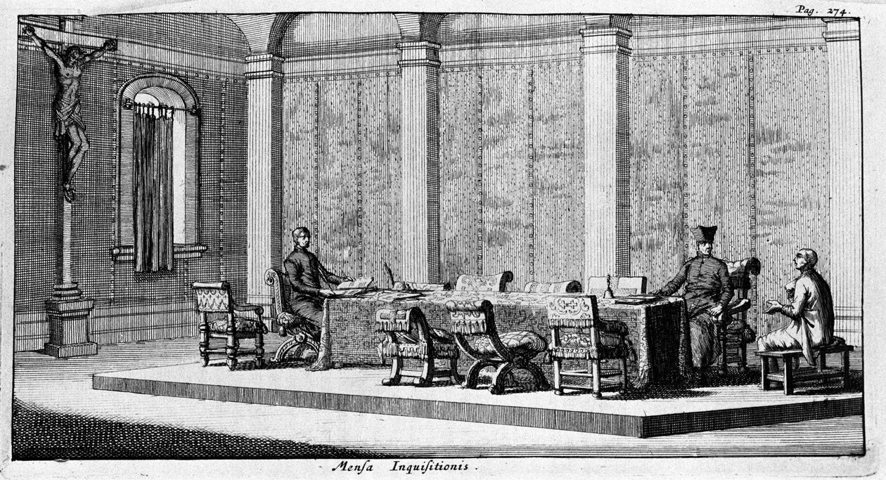 Gravura representando um interrogatório no Tribunal da Inquisição. Século XVII de Unknown artist