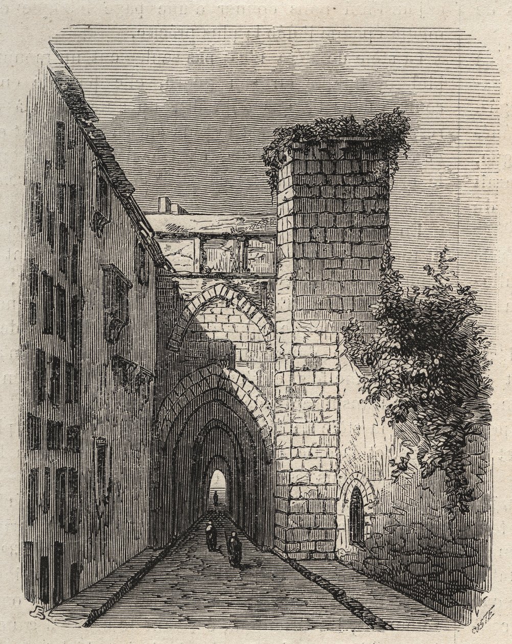 Entrada da Medrese Árabe (Escola Superior) em Jerusalém onde foi enterrada a estela Mesha do templo - gravura em "O Mundo Ilustrado" de Janeiro de 1873 de Unknown artist