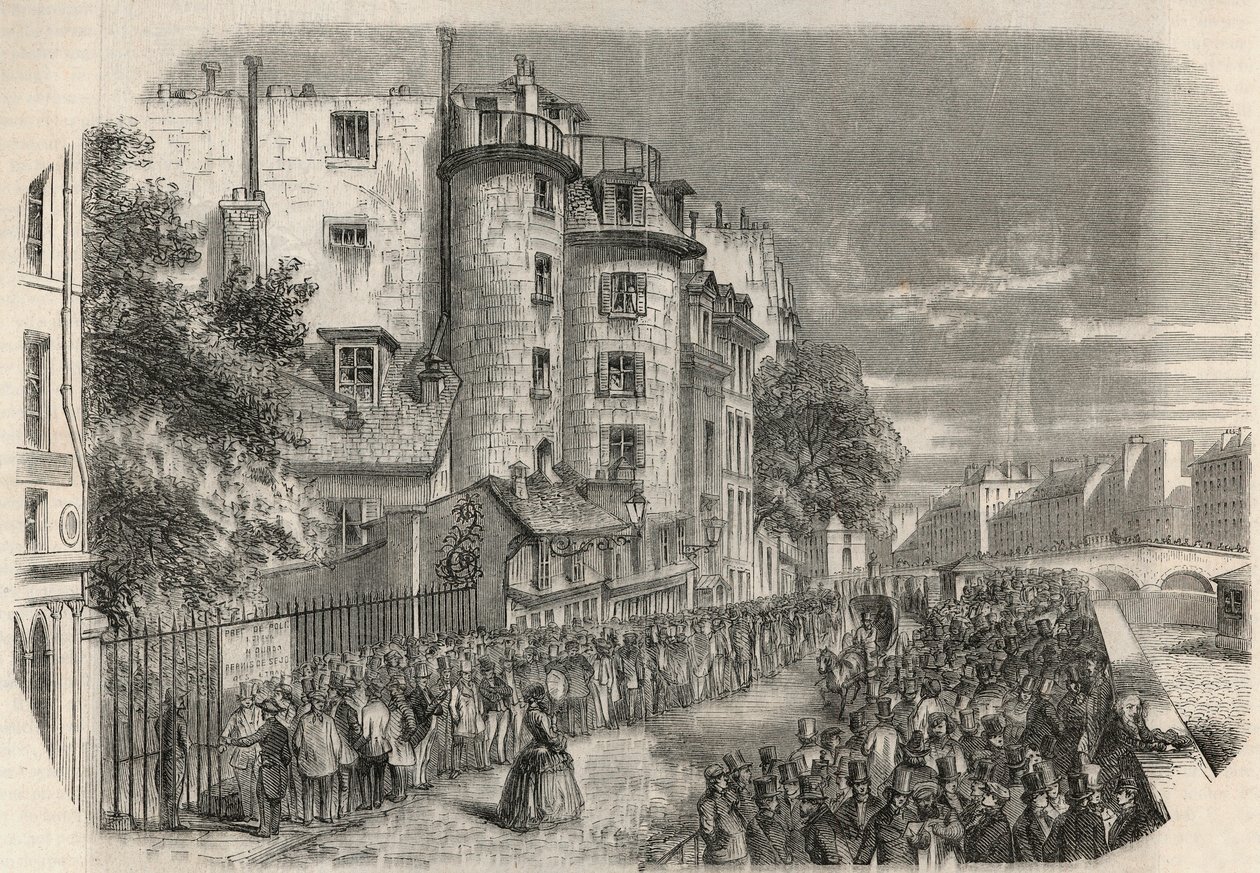 Entrada da prefeitura de polícia pela rue de Jerusalem na esquina da Quai des Orfevres em Paris no século XIX antes de 1871 - Gravação em "Tableau-de-Paris" de Edmond Texier 1852. de Unknown artist