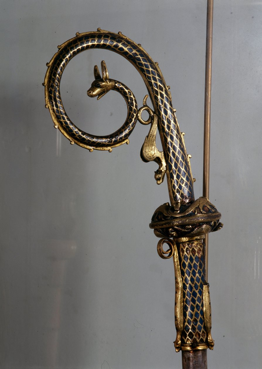 Detalhe do estoque episcopal em ouro e esmalte (bastão pastoral) de Unknown artist