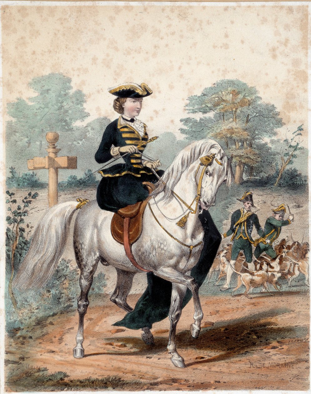 Retrato equestre de Impress Eugenie por volta de 1860 (1826-1920). Gravura do século XIX. Paris, Artes Decorativas de Unknown artist