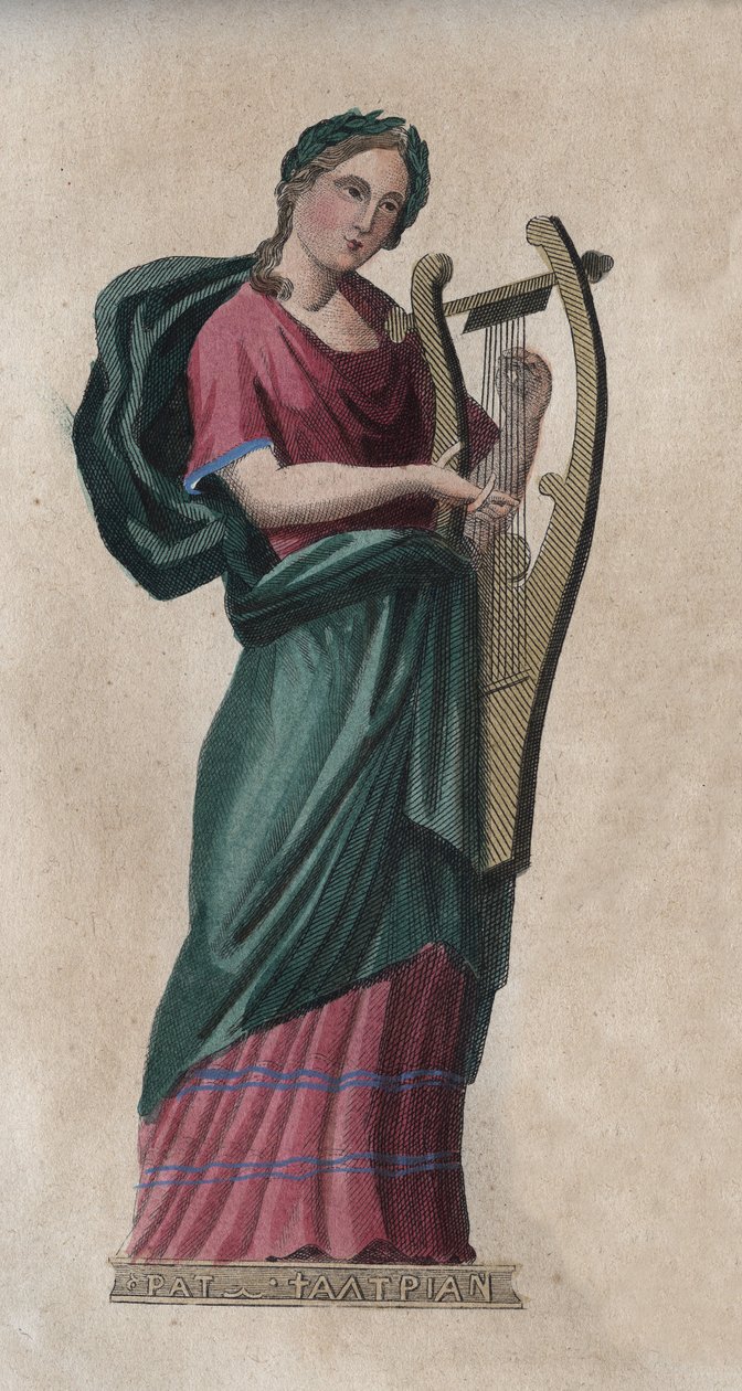 Erato, Musa da Canção e da Poesia - gravura de "Usos e Costumes de Todos os Povos do Universo". Ou História do Governo, Leis, Milícias, Religião de Todas as Nações desde os tempos mais remotos até ao dia de hoje" 1856 de Unknown artist