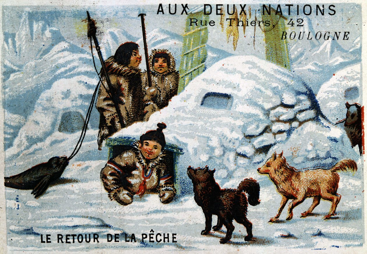 Eskimos - O Retorno da Pescaria, Anúncio para a Loja "Duas Nações" em Boulogne por volta de 1895. de Unknown artist
