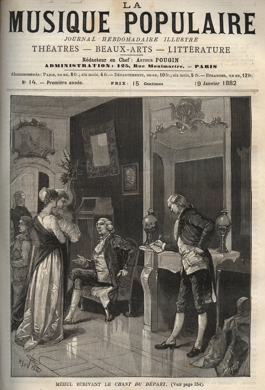 Etienne Nicolas (Etienne-Nicolas) Mehul (1763-1817) escritor "Le chant du depart" (Canto revolucionário e hino a la liberte) - gravura em "La musique populaire" (La musique populaire) - 1882 de Unknown artist