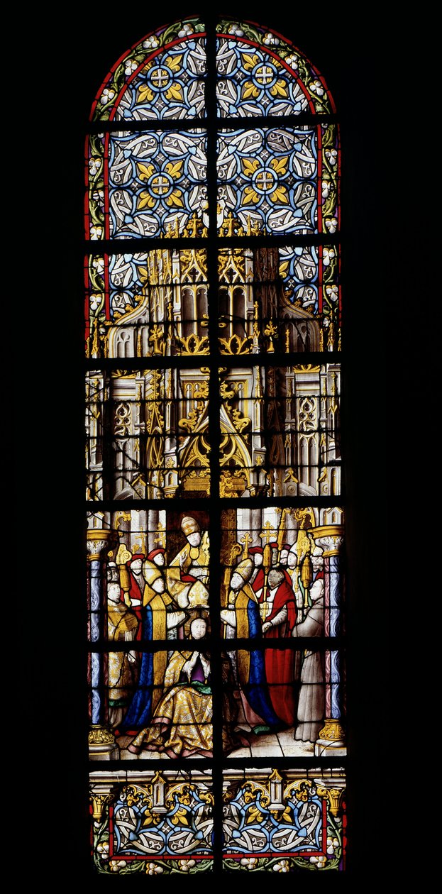 Eugênio III, ex-monge de Claivaux, sobe ao trono de pontificado em 15 de fevereiro de 1145. Vidro manchado no Cathedrale de Tournai: Transeptar à esquerda (2). de Unknown artist