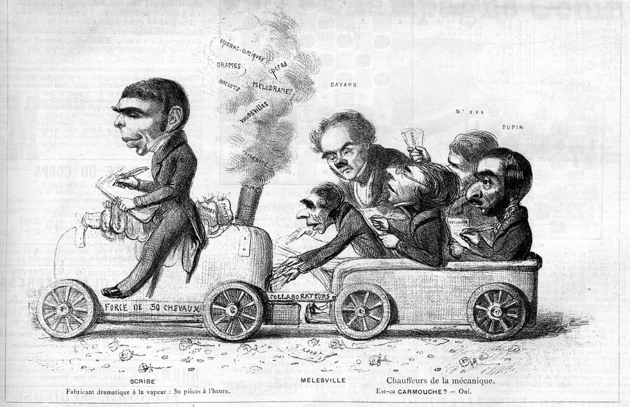 Eugene Scribe (1791-1861) autor dramático francês "produtor dramatique a la steam" e seus principais colaboradores em 1840: Anne Honore Joseph Duveyrier, dit Melesville (1787-1865), Jean Francois Bayard (1796-1853), Pierre Francois Adolphe Carmouche (1797- de Unknown artist