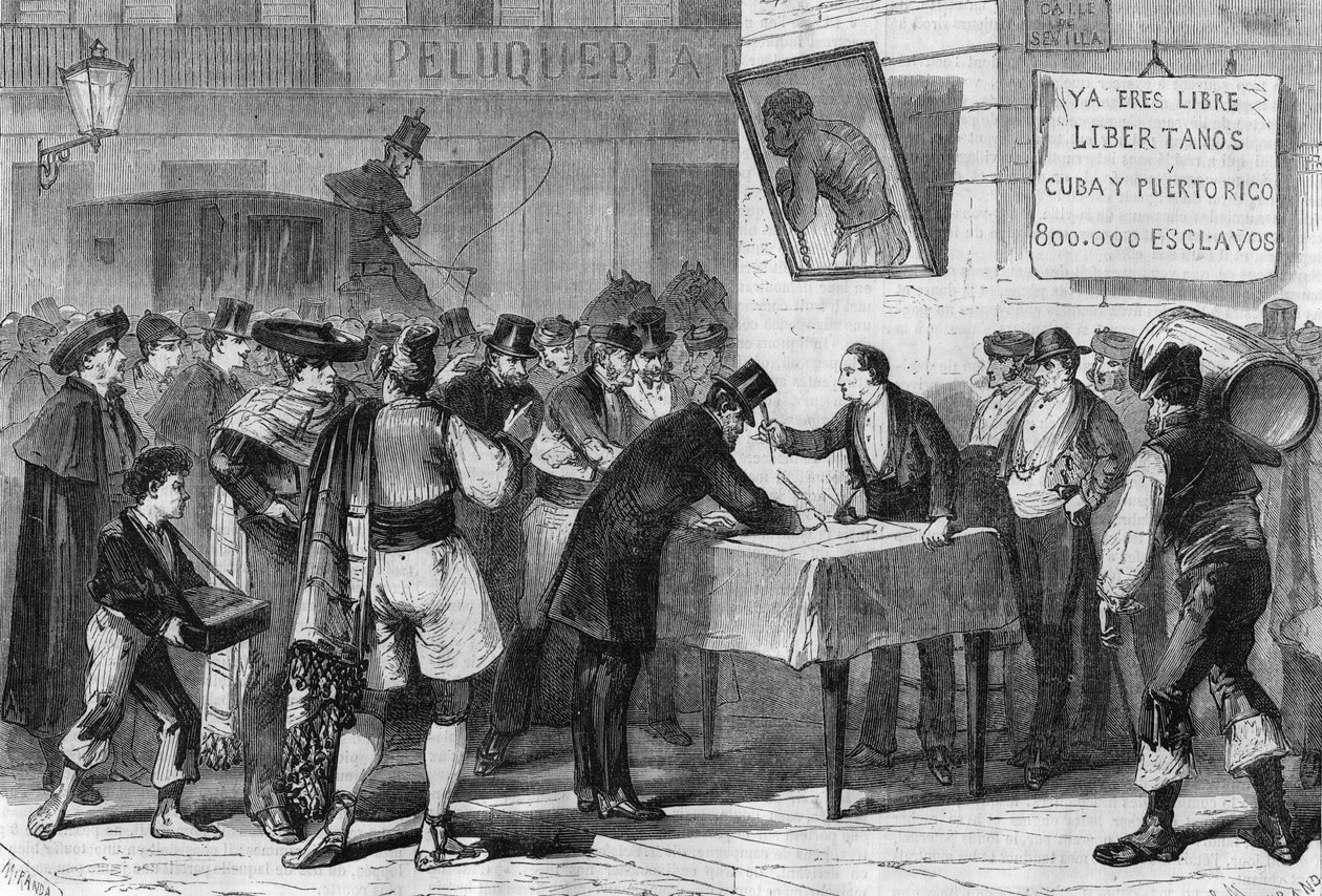 Eventos em Espanha em 1885: subscrição pública de Madrid para a compra de escravos de Cuba e Porto Rico. de Unknown artist