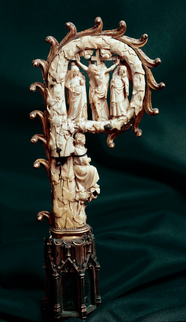 Estoque eveque em cobre, metal dourado e marfim representando a Crucificação. 1300 em torno de Paris, museu nacional da Idade Média, banhos térmicos de Cluny de Unknown artist