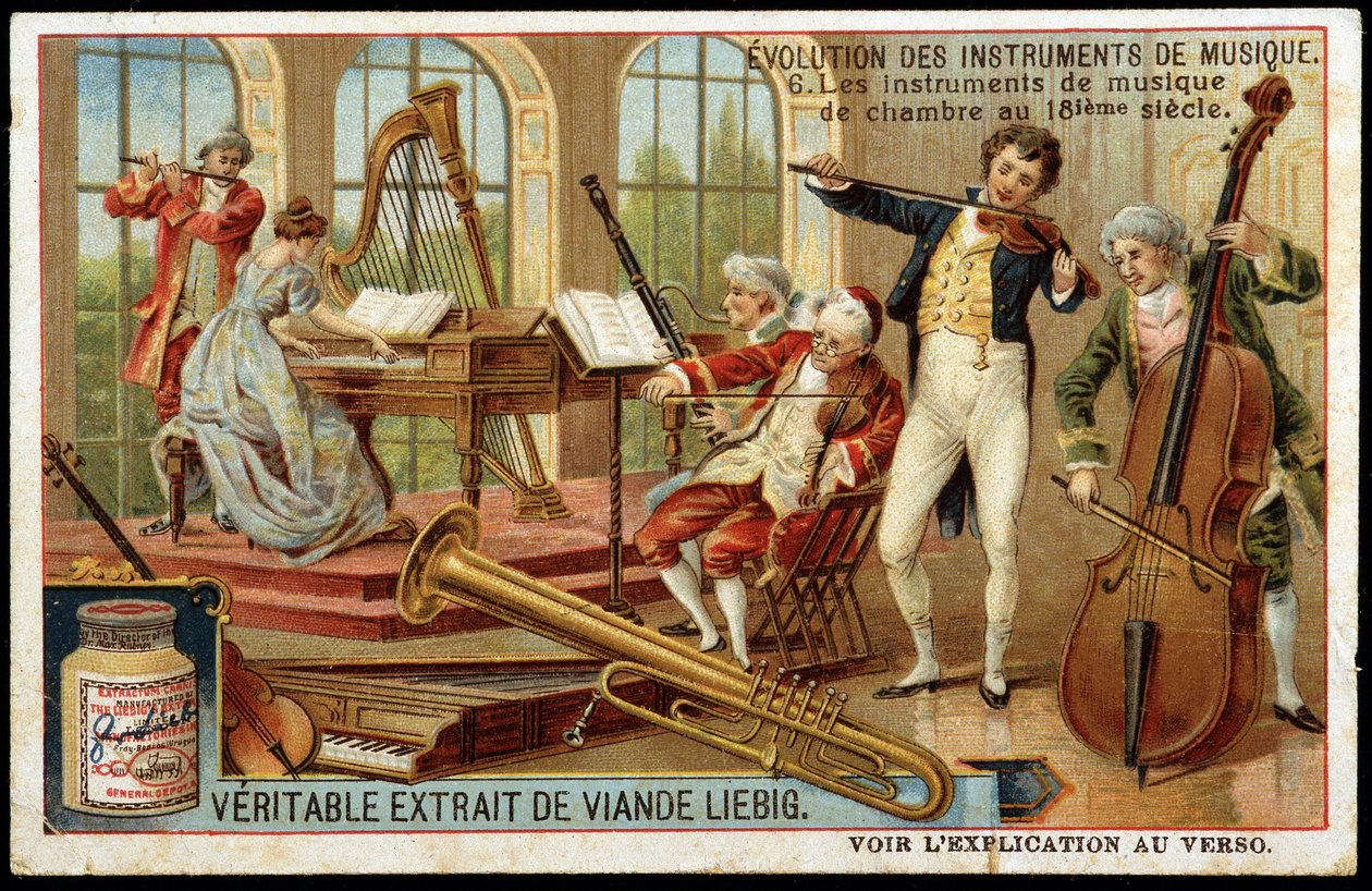 Evolução dos instrumentos musicais: instrumentos musicais de câmara no século XVIII - chromo Liébig. de Unknown artist