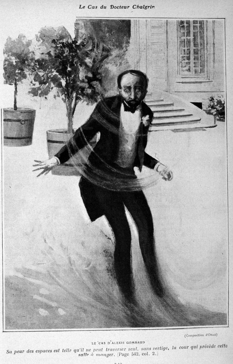 Exemplo de agorafobia ou medo de espaços abertos. O caso de Alexis Gombaud que não podia atravessar o pátio da sua casa sozinho. de Unknown artist