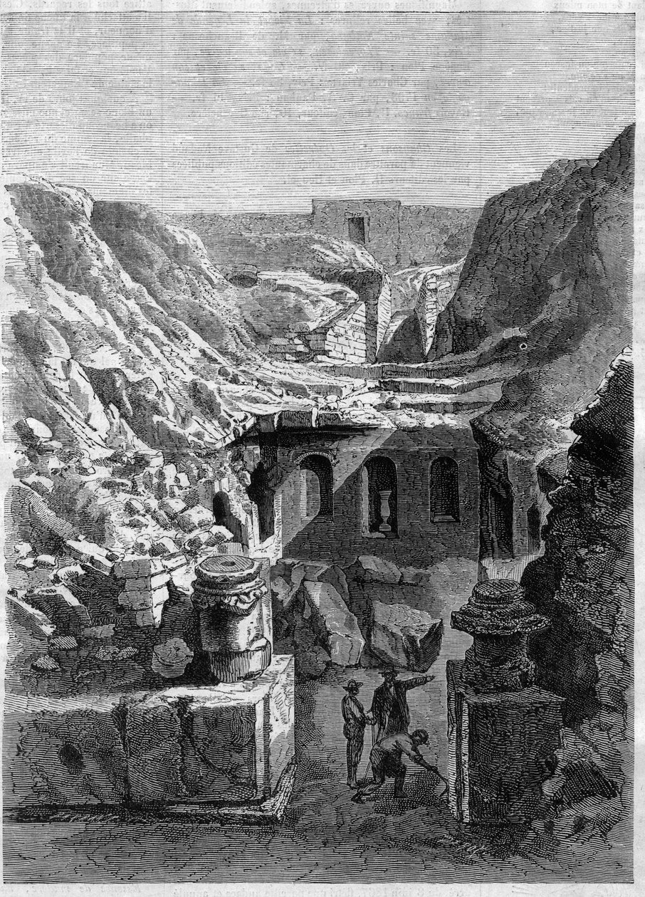 Escavações feitas em Senlis em 1868 - descoberta de arenas romanas ao redor da cidade - Gravura de 1868 de Unknown artist