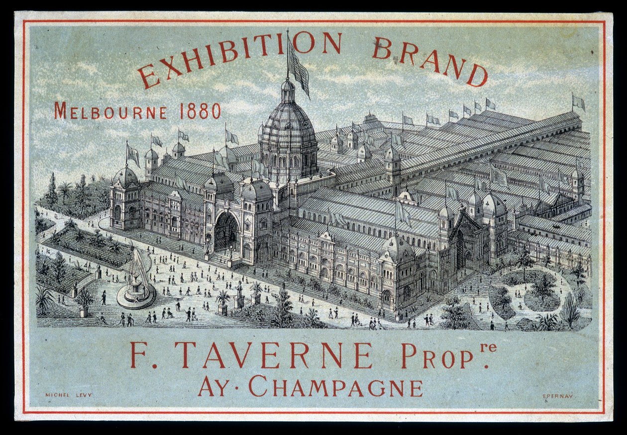 Exposição de marcas em Melbourne 1880: F. Taverne Champagne. de Unknown artist