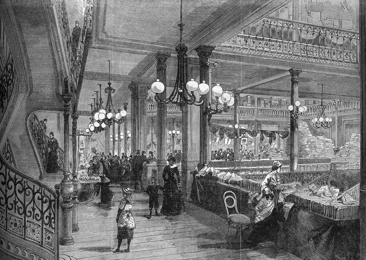 Expansões das Lojas "Bon marche": Nova galeria que leva ao Buffet. Paris 1880. de Unknown artist