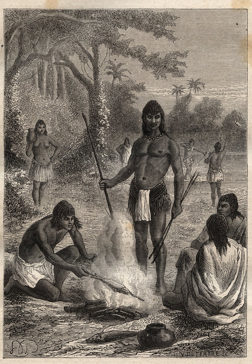 Expedição à América (1799-1804) por Alexander von Humboldt (1769-1859) e Aime Bonpland (1773-1858): Índios Omaguas (Amazônia, Peru) - ilustração de "Os Grandes Marinheiros do Século 18". de Unknown artist