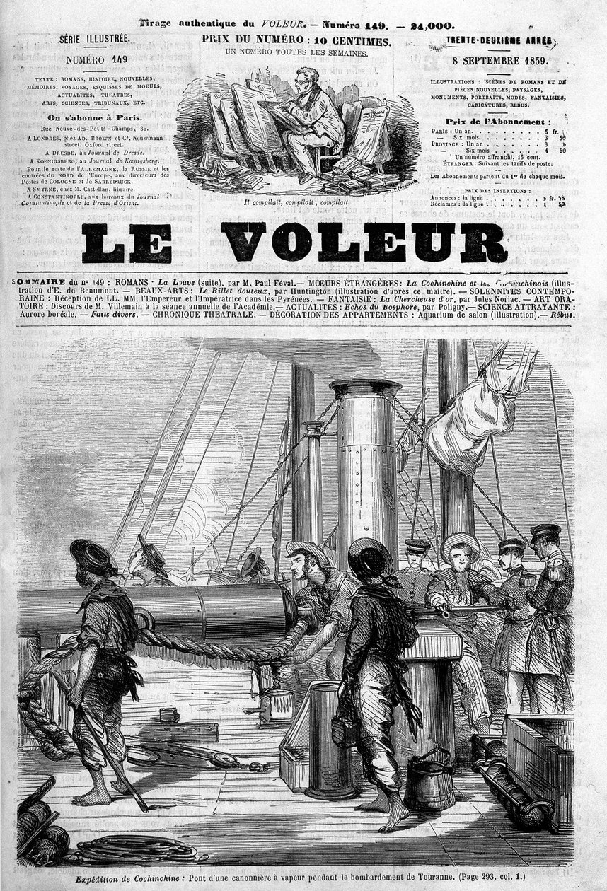 Expedição a Cochinchine: ponte de um canhão a vapor durante o bombardeio de Touranne em "The Thief", 8 de setembro de Unknown artist