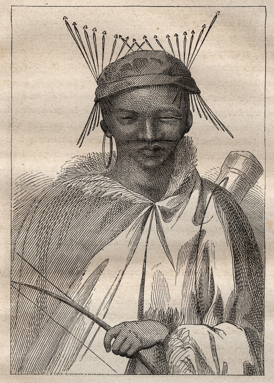 Expedição ao interior das terras da África do Sul (1775) por Anders Sparrman (1748-1820): um boschiman (Bochiman ou San, indígena da África Austral) - ilustração tirada de "Os Grandes Marinheiros do século XVIII". de Unknown artist