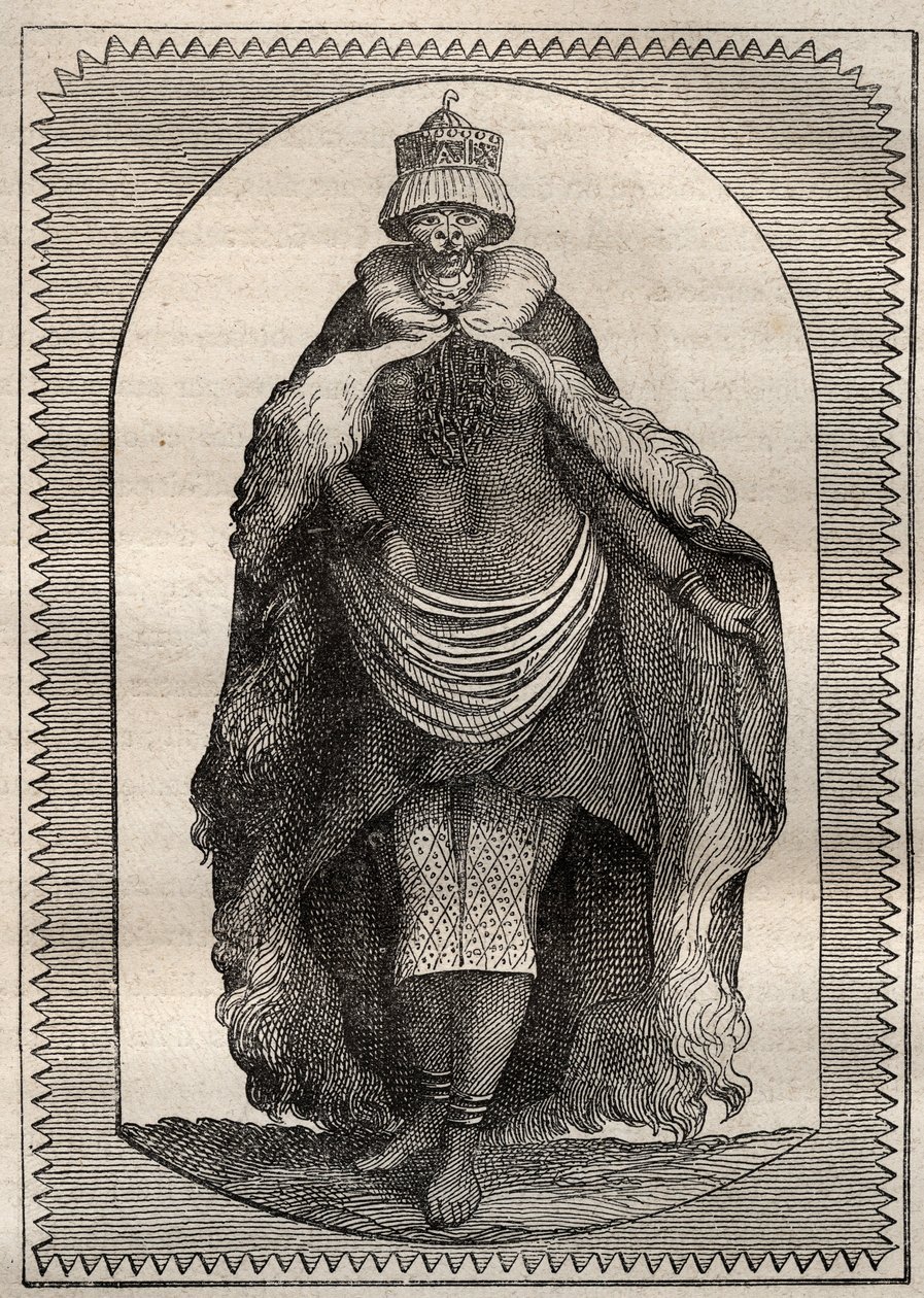 Expedição ao interior das terras da África do Sul (1775) por Anders Sparrman (1748-1820): um hotentote (mulher Khoikhoi) - ilustração tirada de "Os Grandes Marinheiros do século XVIII". de Unknown artist
