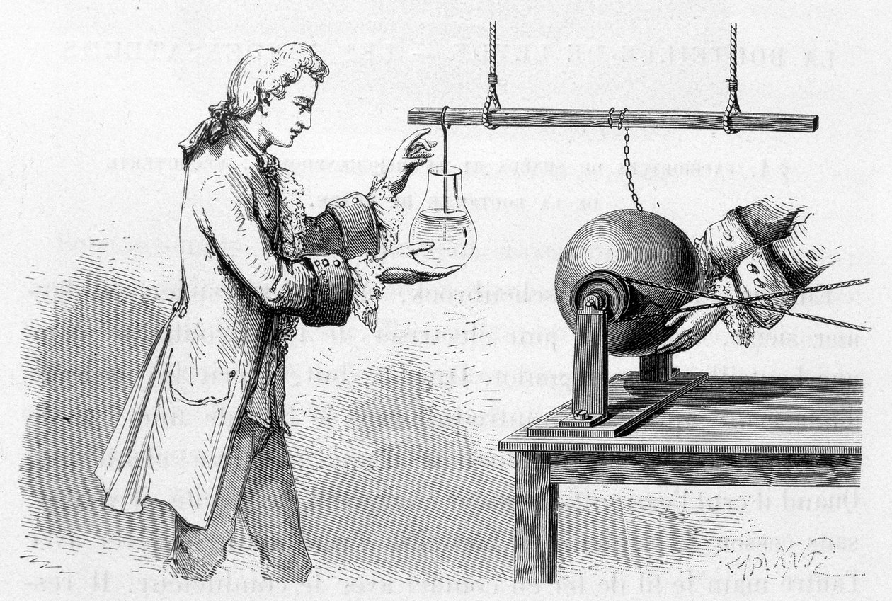 Experiência de Cunéus: garrafa de Leiden - em "Magnetismo e Electricidade" de Amédée Guillemin de Unknown artist