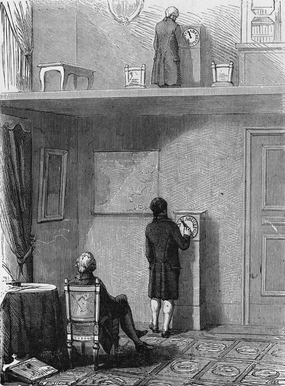 Experiência em telegrafia eletrônica realizada por Jean Alexandre antes do Prefeito de Viena. In" Album de la Science", Éditions Jouvet de Unknown artist