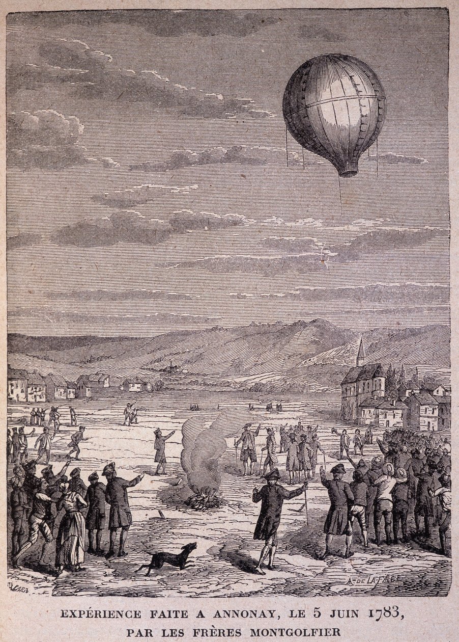 Experiência feita em Annonay em 5 de junho de 1783 pelos Irmãos Montgolfier - em "Les Contemporains", n.d. final do século XIX. de Unknown artist