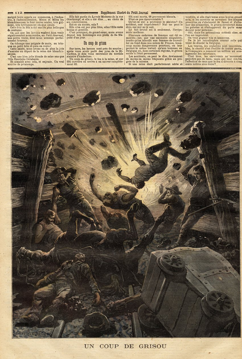 Explosão de grisu nas minas de Anderlues (Bélgica) de Unknown artist